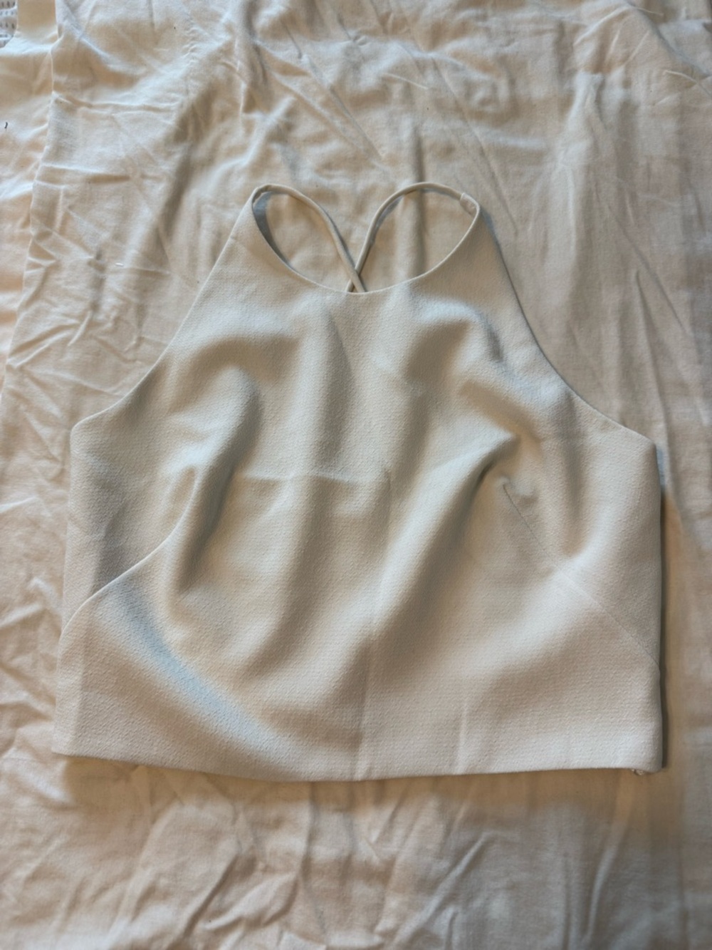 Eliza J White Textured Zip-Front Crop Top with Gold Hardware